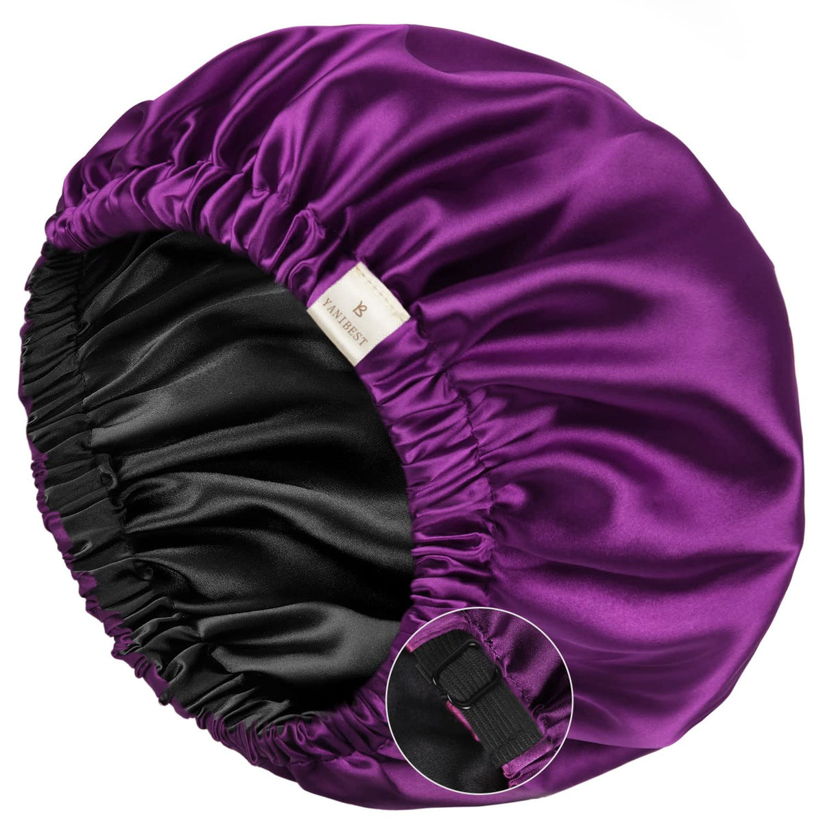 YANIBEST front view bright purple bonnet showing fit and style benefit: secure night protection