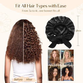 YANIBEST bonnet in use on curly hair showing preserved curl shape