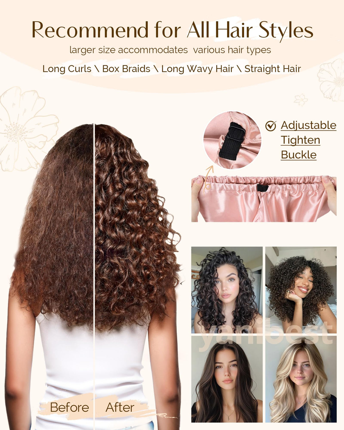 YANIBEST bonnet worn over long braids showing roomy design that preserves style overnight