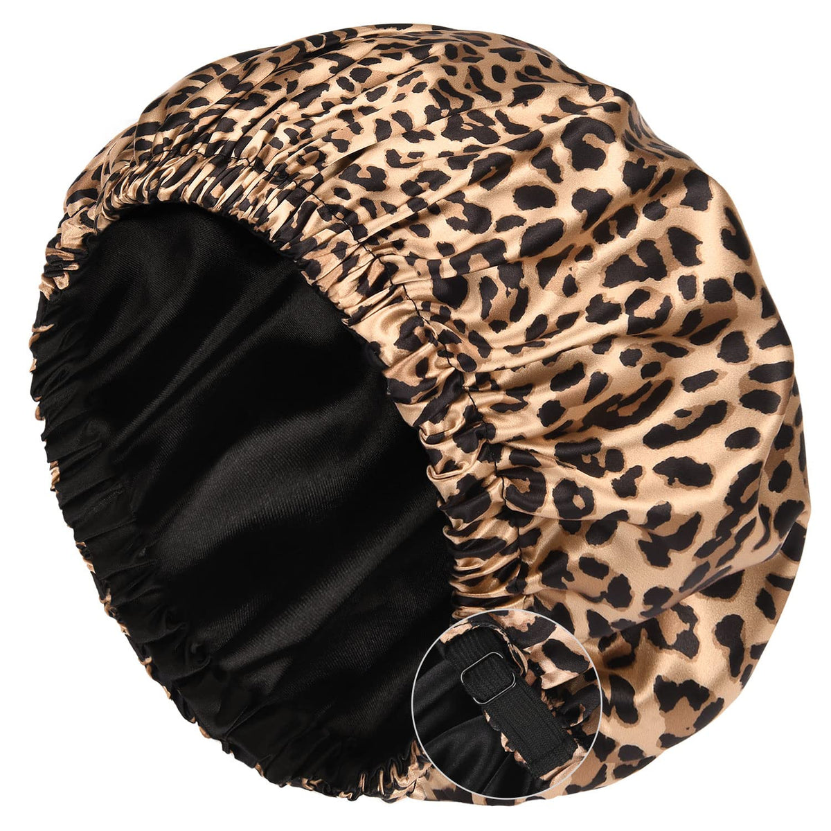 YANIBEST satin bonnet front view showing adjustable band and comfortable fit to protect hair