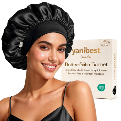 YANIBEST front view of bonnet showing smooth satin and protective fit
