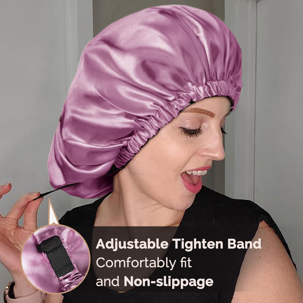 YANIBEST size comparison on model head illustrating large fit for bulky styles