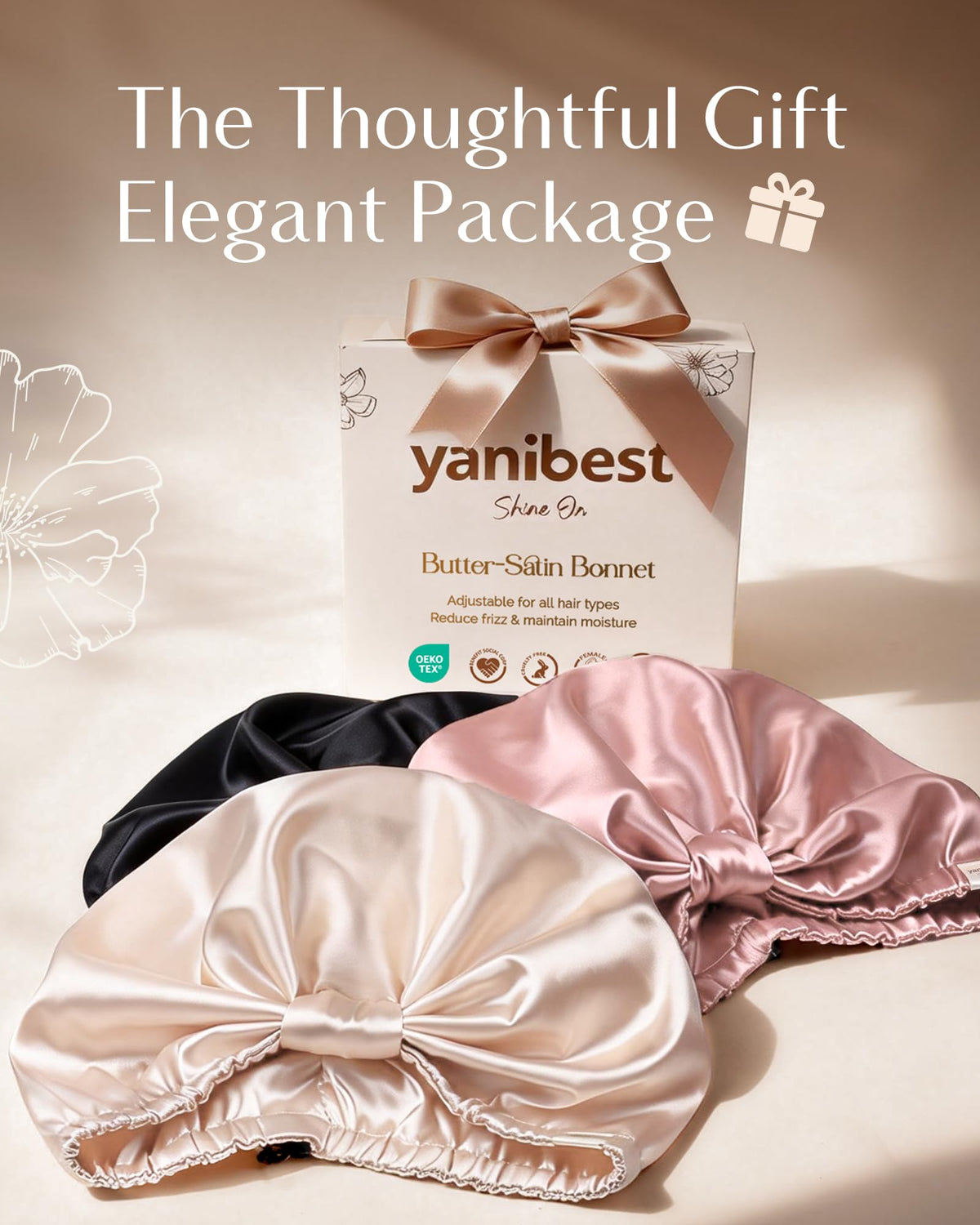 YANIBEST size scale comparison showing generous internal space for voluminous hair