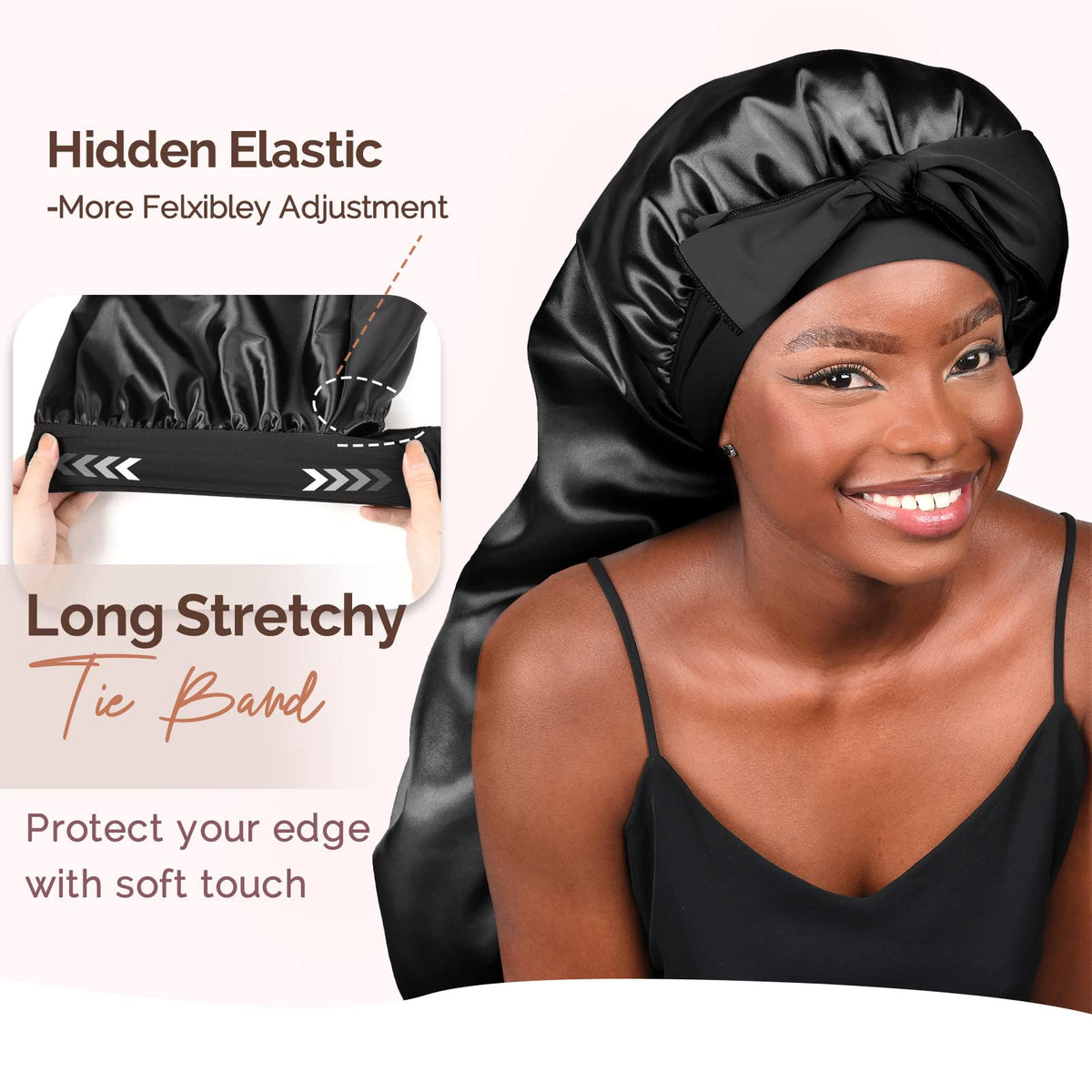 YANIBEST wide tie band detail demonstrating stretchy 2-inch band for gentle secure hold