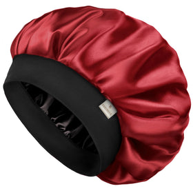 YANIBEST wine red bonnet front view showing sleek satin and secure fit benefit: protects hair