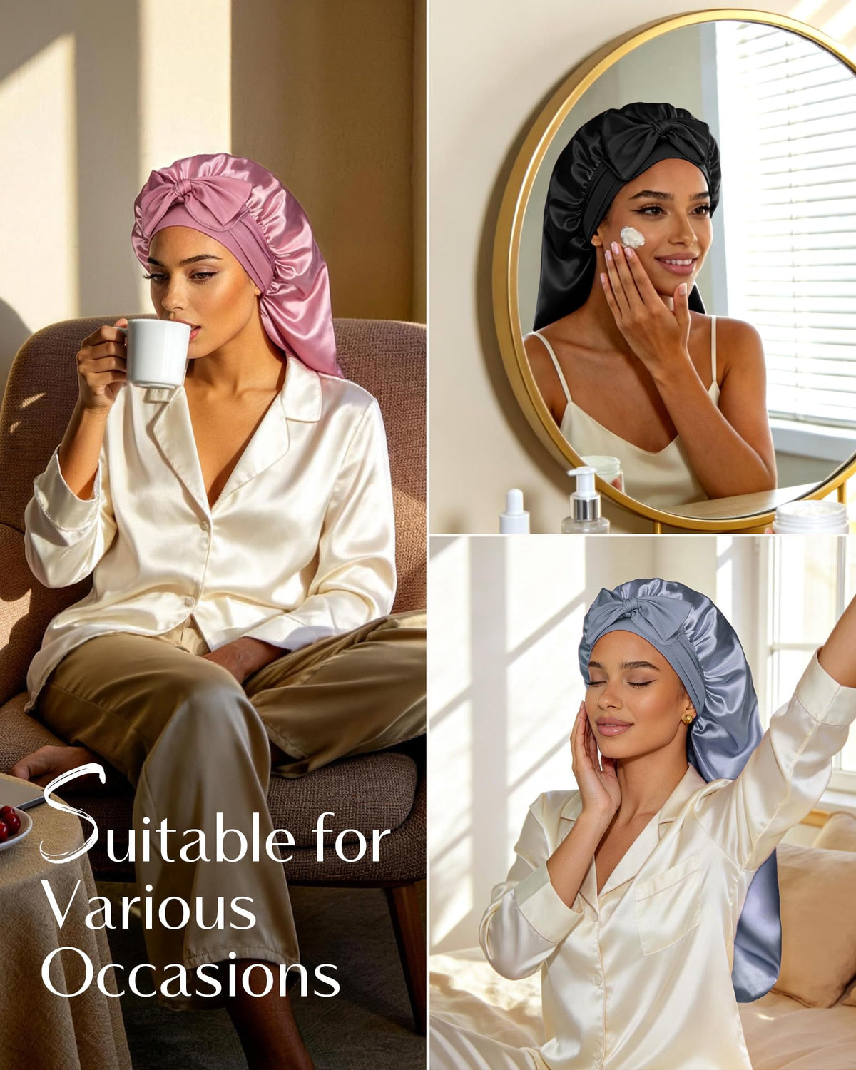 YANIBEST bonnet worn while sleeping to preserve hairstyle and moisture