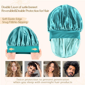 YANIBEST bonnet worn by model with curly hair demonstrating protection benefit