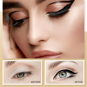 YANQINA applied on eyelid showing quick-dry, sharp winged effect