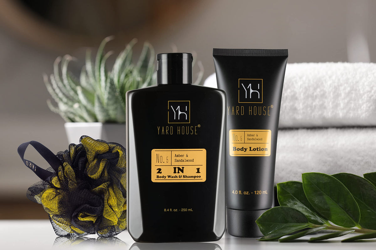 YARD HOUSE 2-in-1 shampoo and body wash in use, delivers convenient cleansing