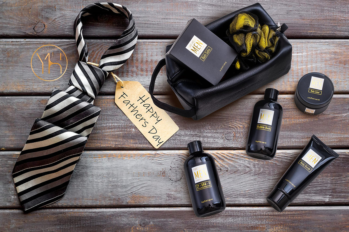 YARD HOUSE open leather dopp kit with bottles inside for organized travel storage benefit