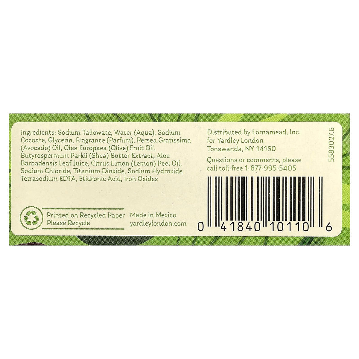 Yardley bar close-up texture displaying creamy lather and visible natural extracts to demonstrate nourishment
