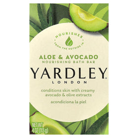 Yardley aloe and avocado front packaging showing six boxed bars and clear branding for convenient stocking