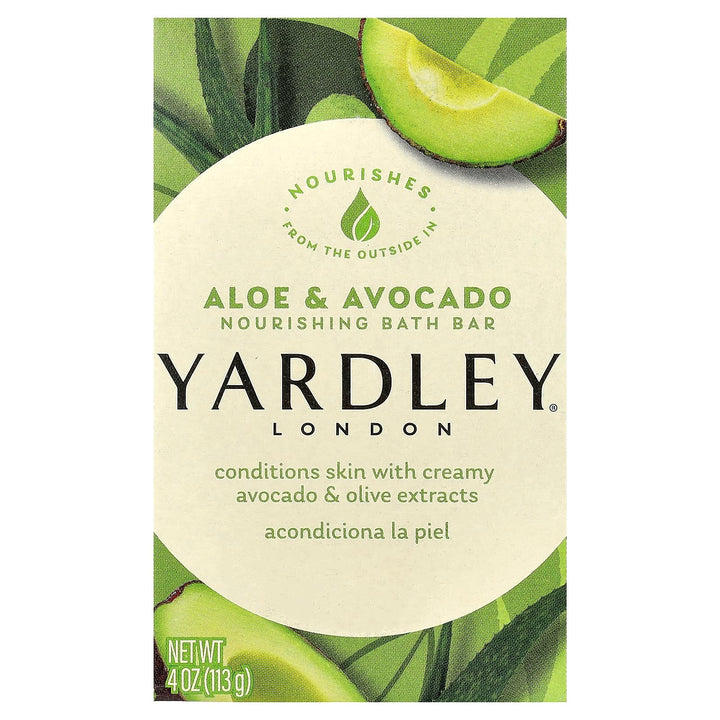 Yardley aloe and avocado front packaging showing six boxed bars and clear branding for convenient stocking
