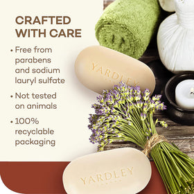Yardley hand lathering bar in shower showing gentle cleansing and rich lather