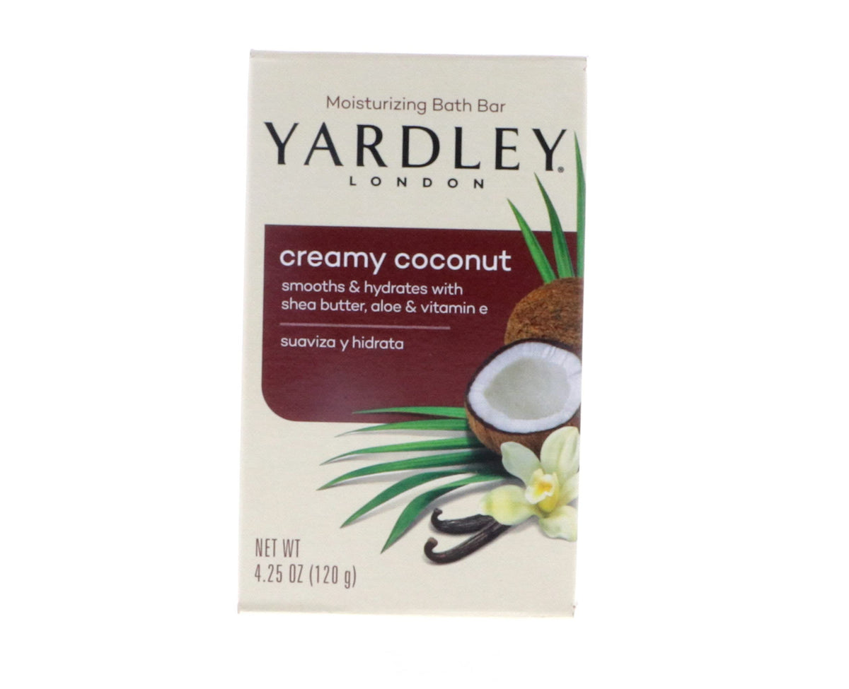 Single Yardley Coconut bar close-up showing creamy texture benefit