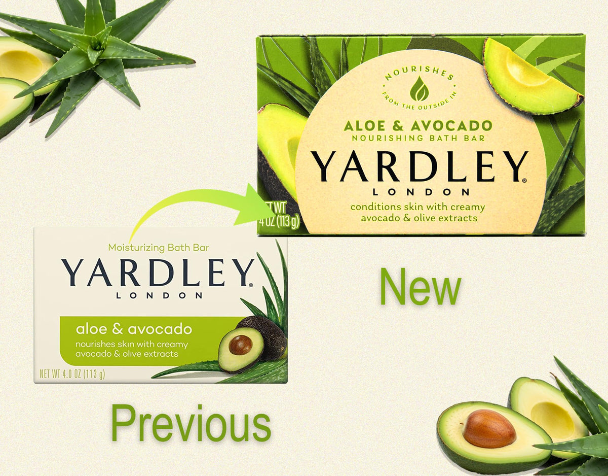 Yardley ingredients flatlay with avocado and aloe highlighting natural nourishing extracts