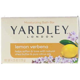 Yardley front packaging showing lemon verbena scent and benefits