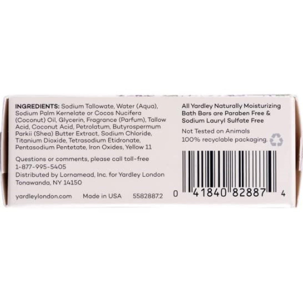 Yardley soap next to a ruler showing 4.25 oz size and scale