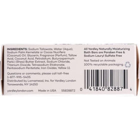 Yardley soap next to a ruler showing 4.25 oz size and scale