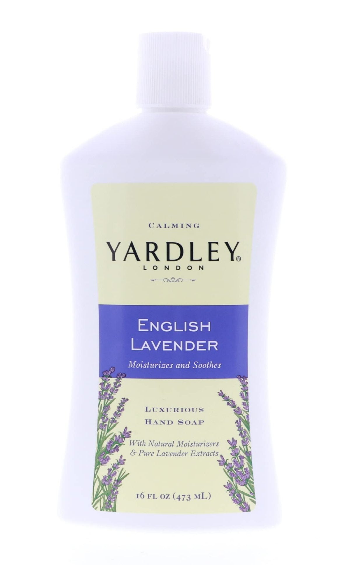 Yardley bottle front packaging showing lavender scent and calming benefit