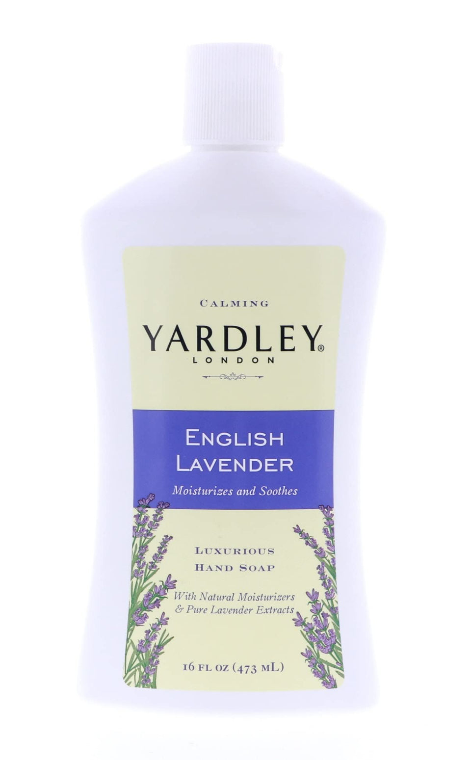 Yardley bottle front packaging showing lavender scent and calming benefit