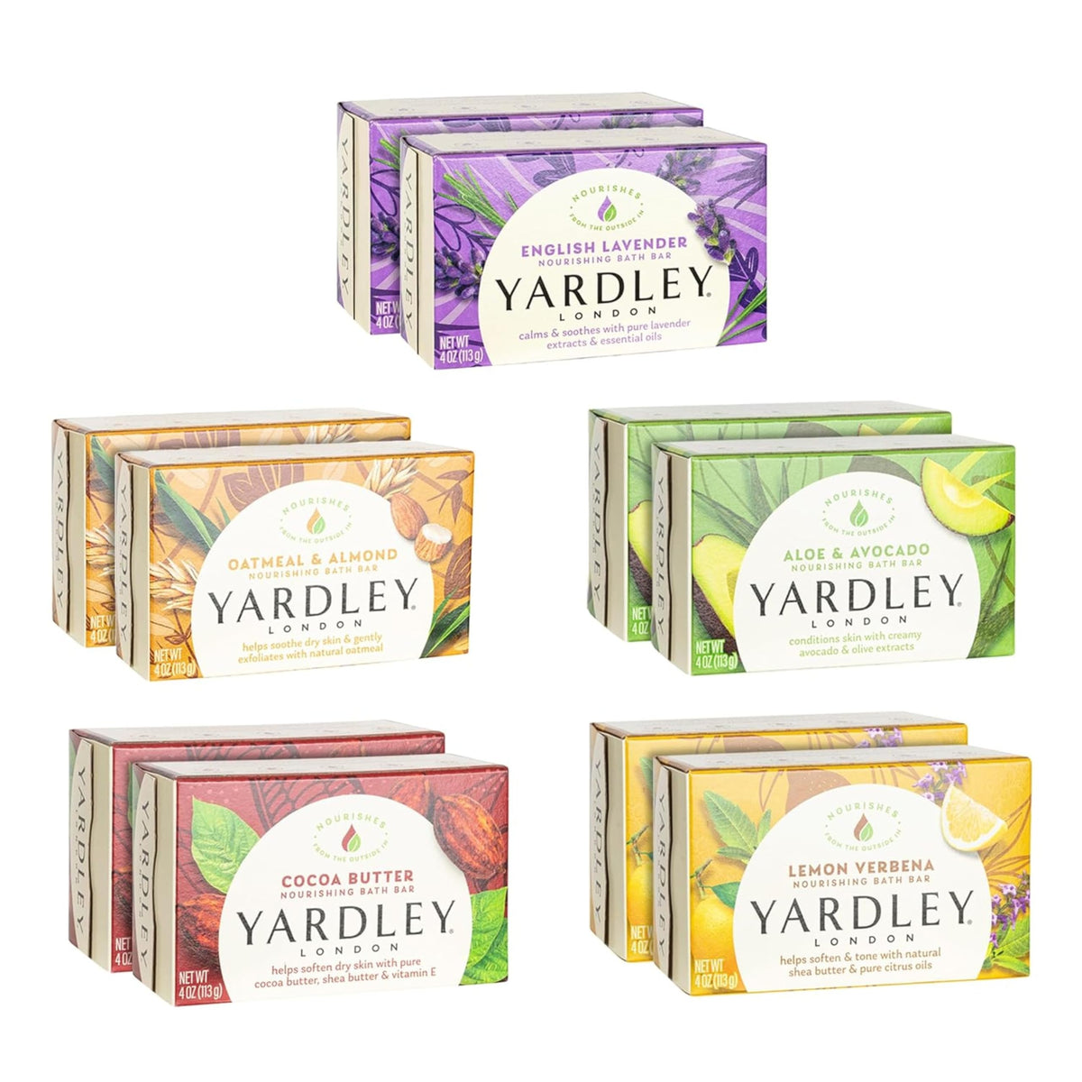 Yardley London front packaging bundle showing ten soap bars for variety