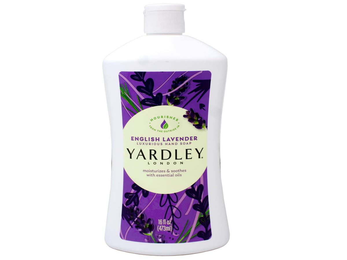Yardley London pump and label detail showing ingredient area and readable product name