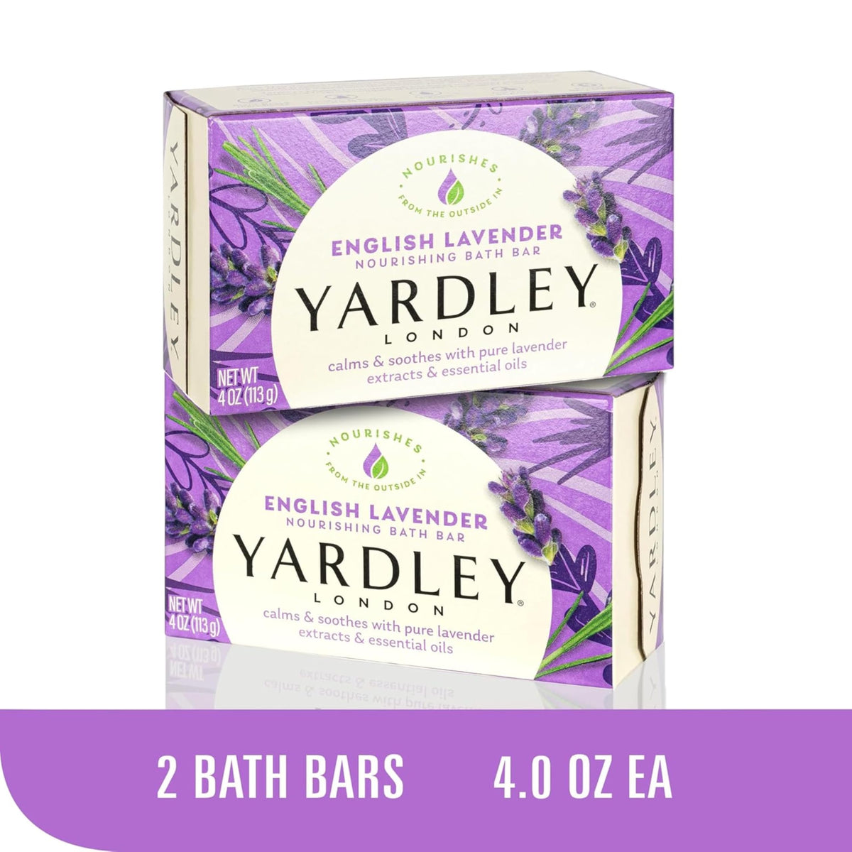 Yardley London bars held in hand showing 4.25 oz size for scale