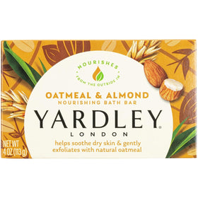 Yardley front packaging showing bar and scent, highlighting natural ingredients and value
