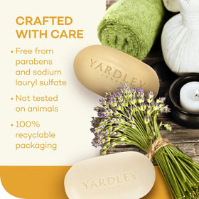 Yardley creamy lather in hand demonstrating rich foam and softening benefit