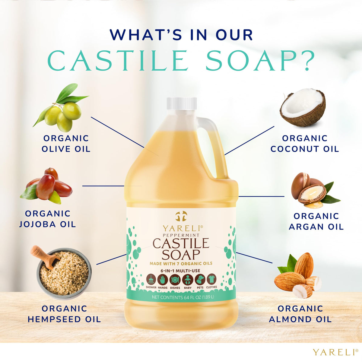 YARELI pouring soap closeup reveals smooth texture and gentle cleansing
