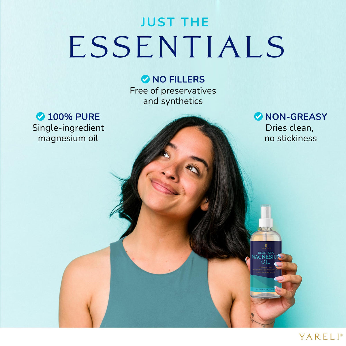 YARELI bottle in hand showing 12oz scale and convenient size