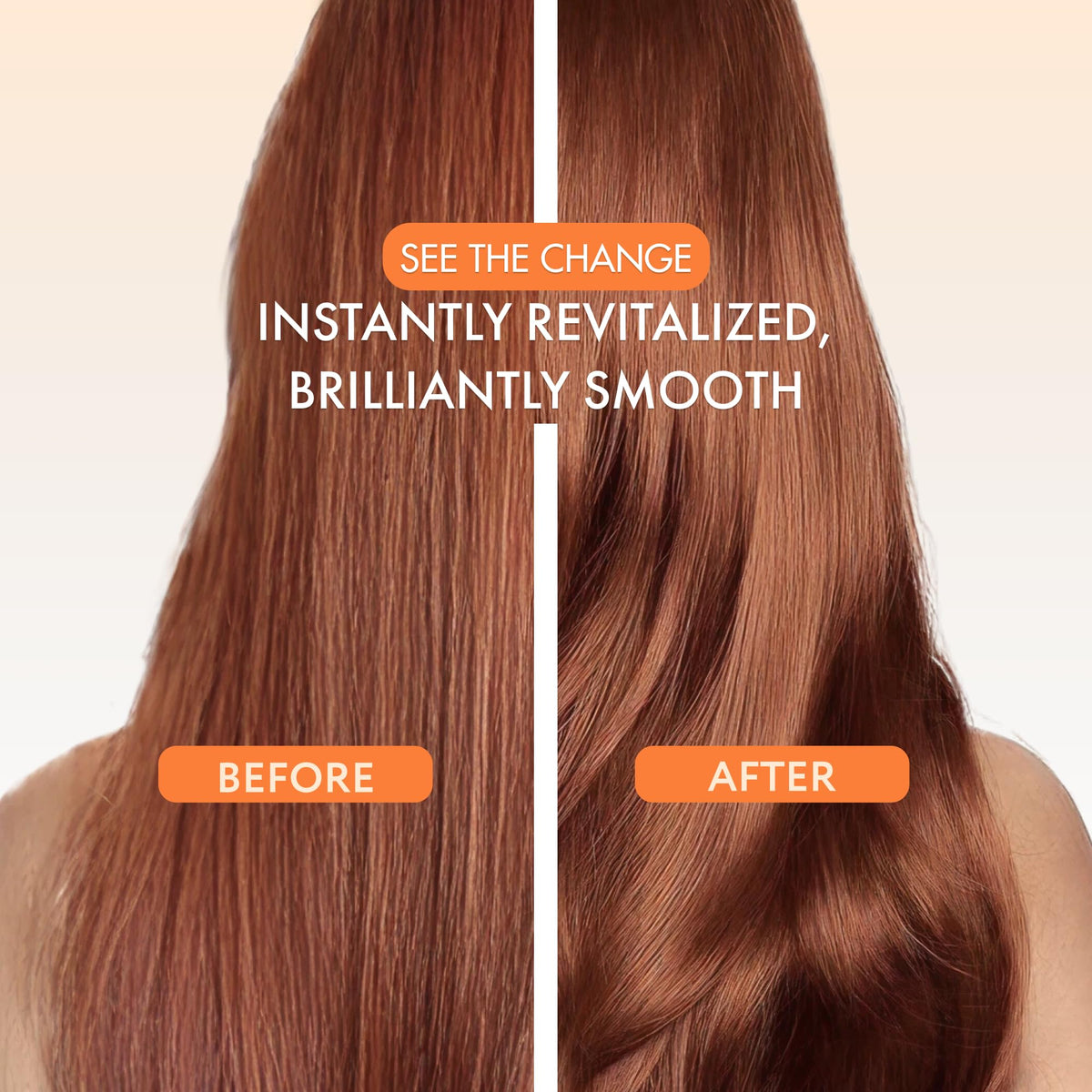 YBERA PARIS before and after hair shine comparison showing instant gloss
