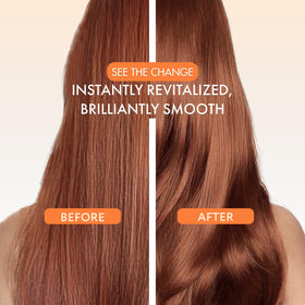 YBERA PARIS before and after hair shine comparison showing instant gloss