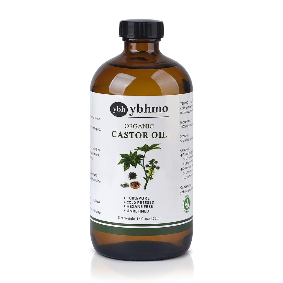 YBHMO amber glass bottle front label showing product purity and size benefits