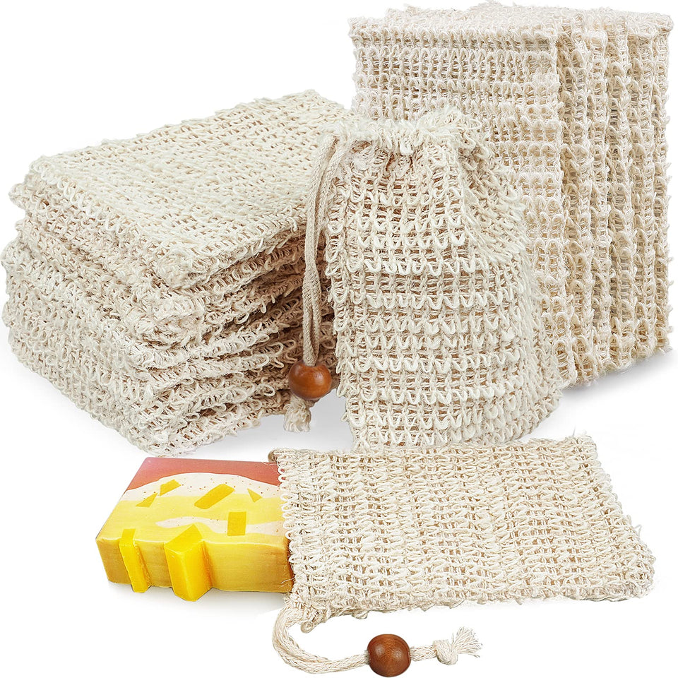 Ycolama front packaging showing 50 natural sisal soap bags and eco benefit