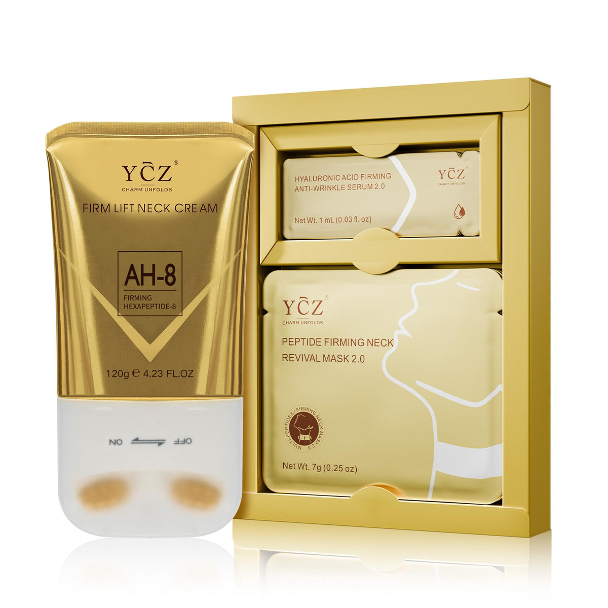 Ycz product set front packaging showing the neck mask and lifting cream for firming