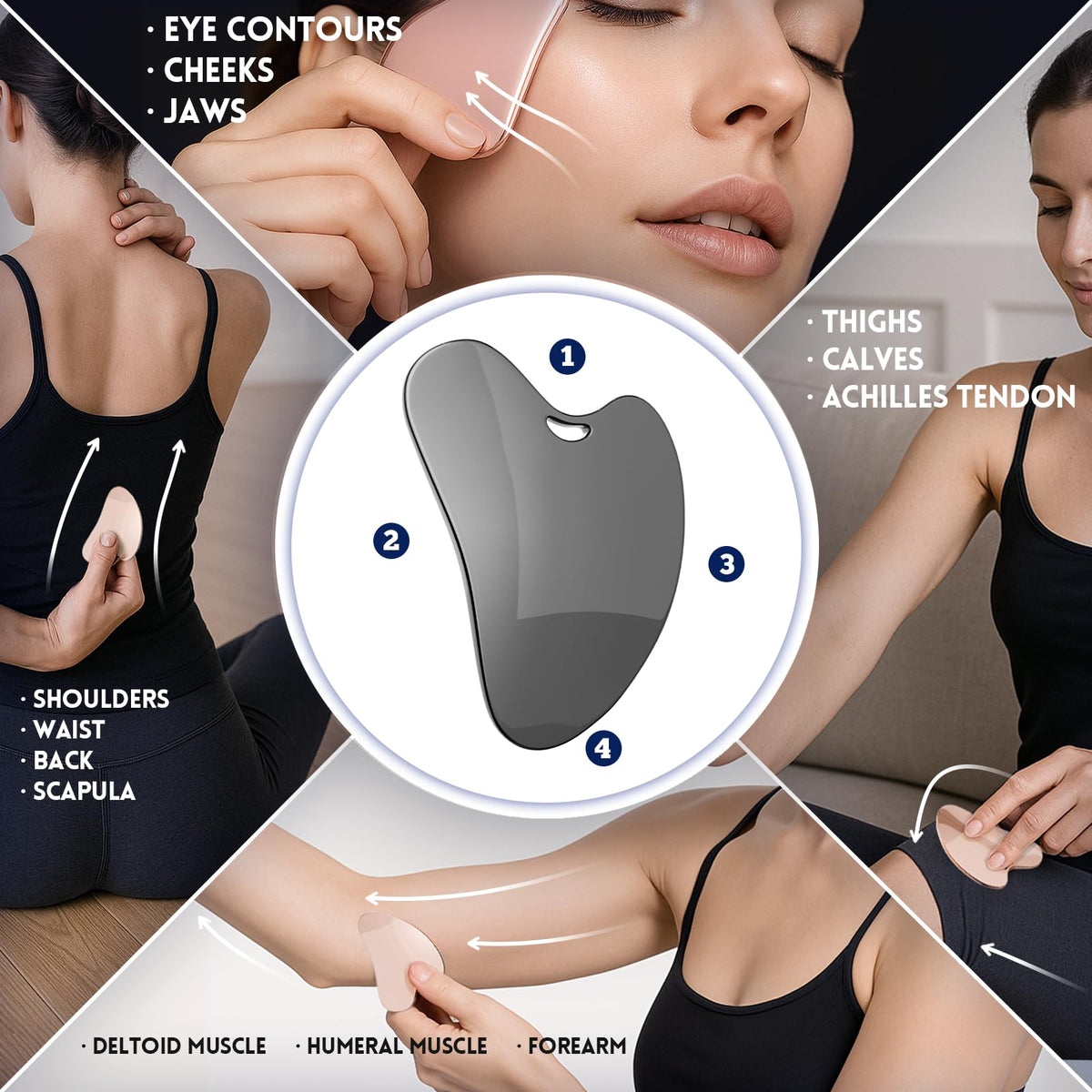 Yeamon gua sha along jawline showing sculpting and contouring benefit