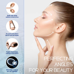 Yeamon roller used under eye demonstrating gentle de-puffing and precise contouring benefit