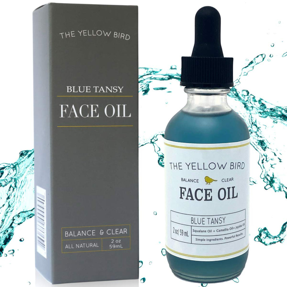 Yellow Bird front bottle view showing clean packaging and calming blue liquid benefit radiance