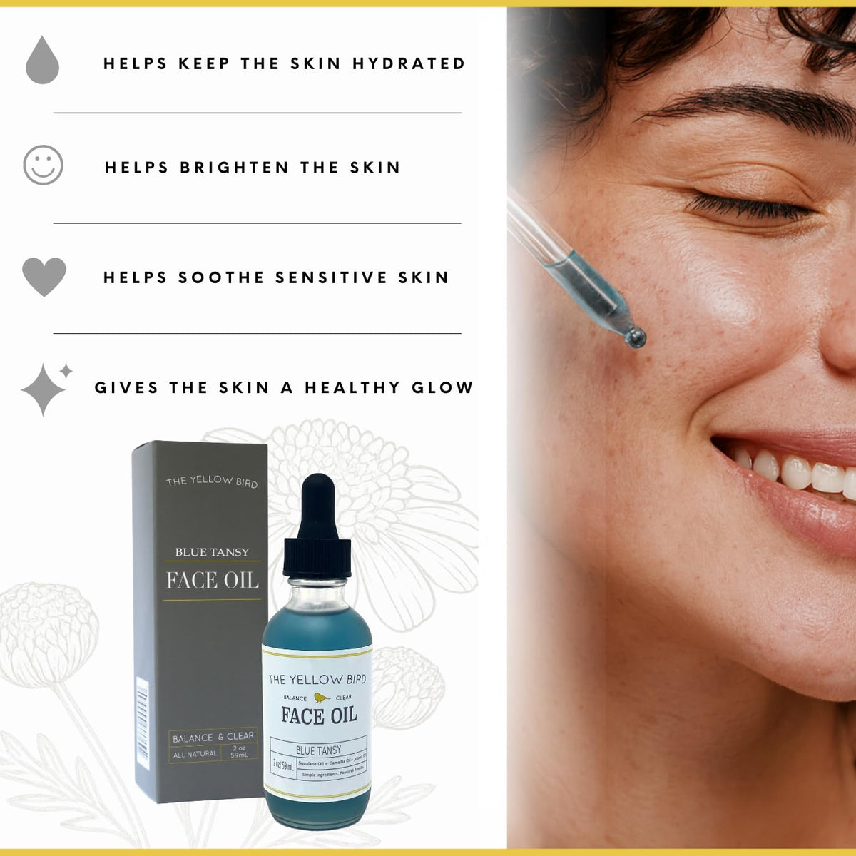 Yellow Bird oil texture on hand spread demonstrating fast-absorbing, non-greasy finish