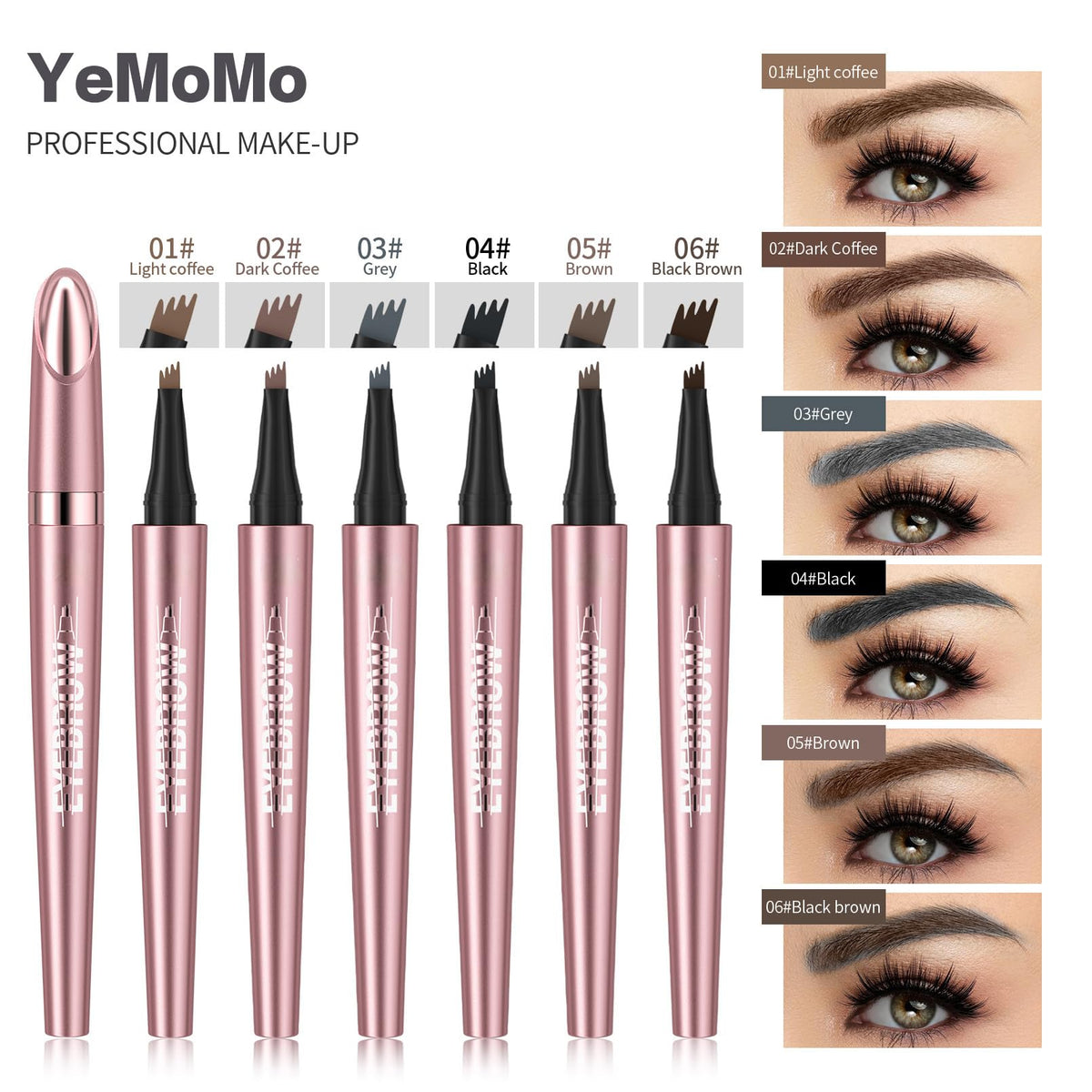 YeMoMo swatches of six shades including Dark Coffee for accurate color choice