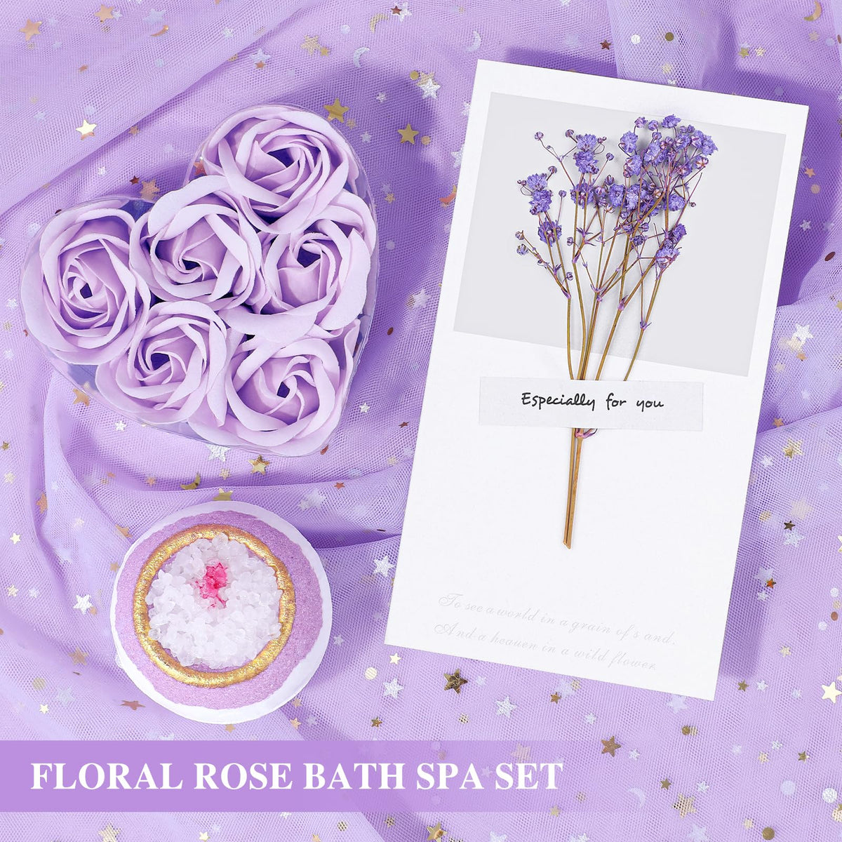 YENCHORN bath bomb and floral soap staged to show spa scents for stress relief