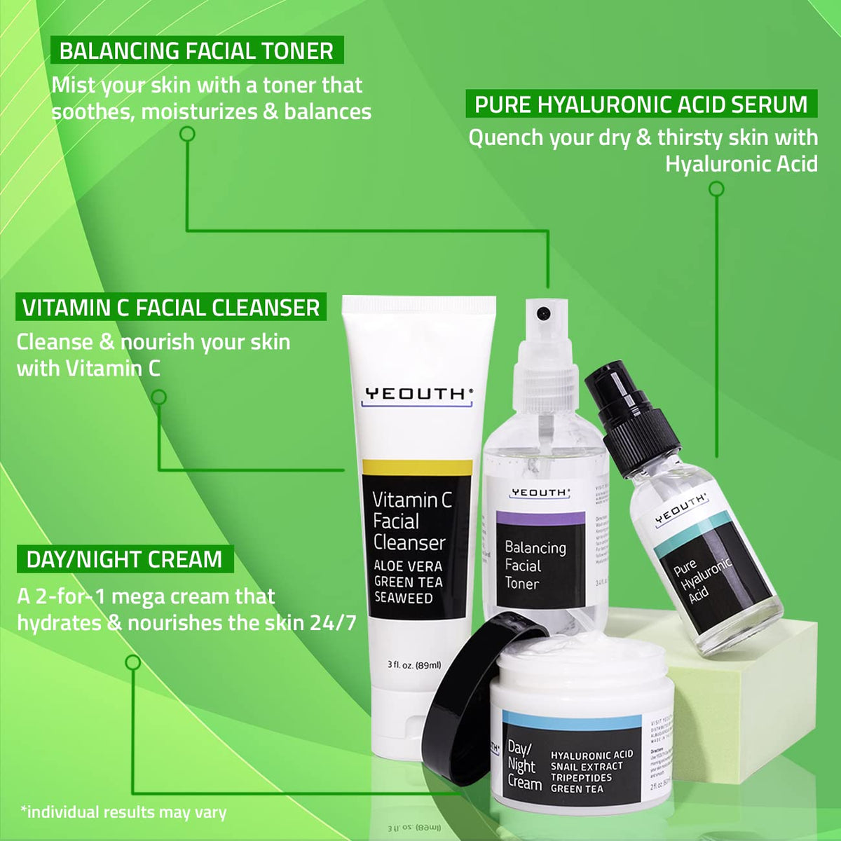 YEOUTH alcohol-free balancing toner pouring to prep skin for treatments