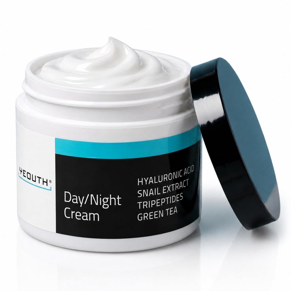 YEOUTH front jar showing full product and clear label indicating day night cream benefit
