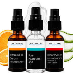YEOUTH three-serum kit front packaging showing set and benefit of a complete routine