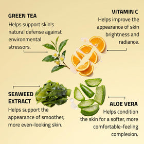 YEOUTH ingredient display highlighting vitamin C and soothing aloe benefits
