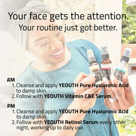 YEOUTH serums on bathroom counter in use suggesting an easy daily skincare ritual