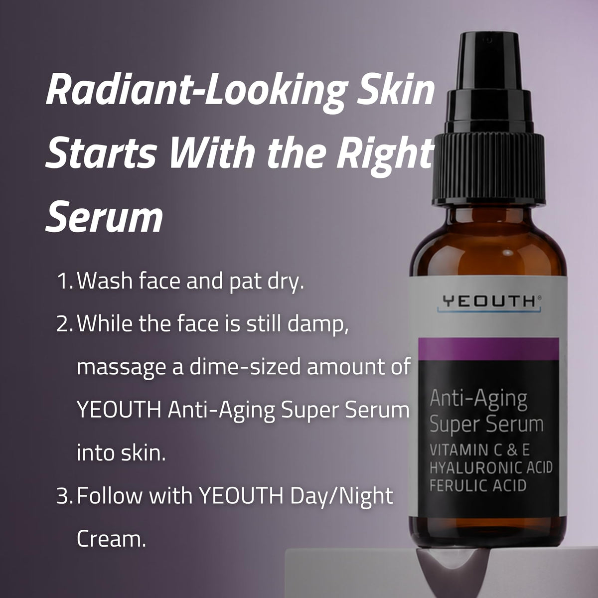 YEOUTH bottle on vanity in bathroom setting promoting nightly skincare ritual benefit