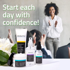 YEOUTH skincare set on bathroom counter in teen skincare routine lifestyle